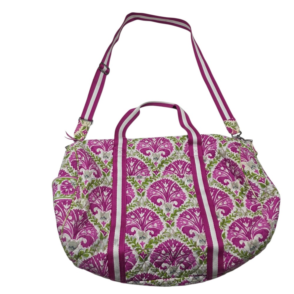 Vera Bradley Quilted Duffle Bag Pink Green Floral Weekender Travel Tote